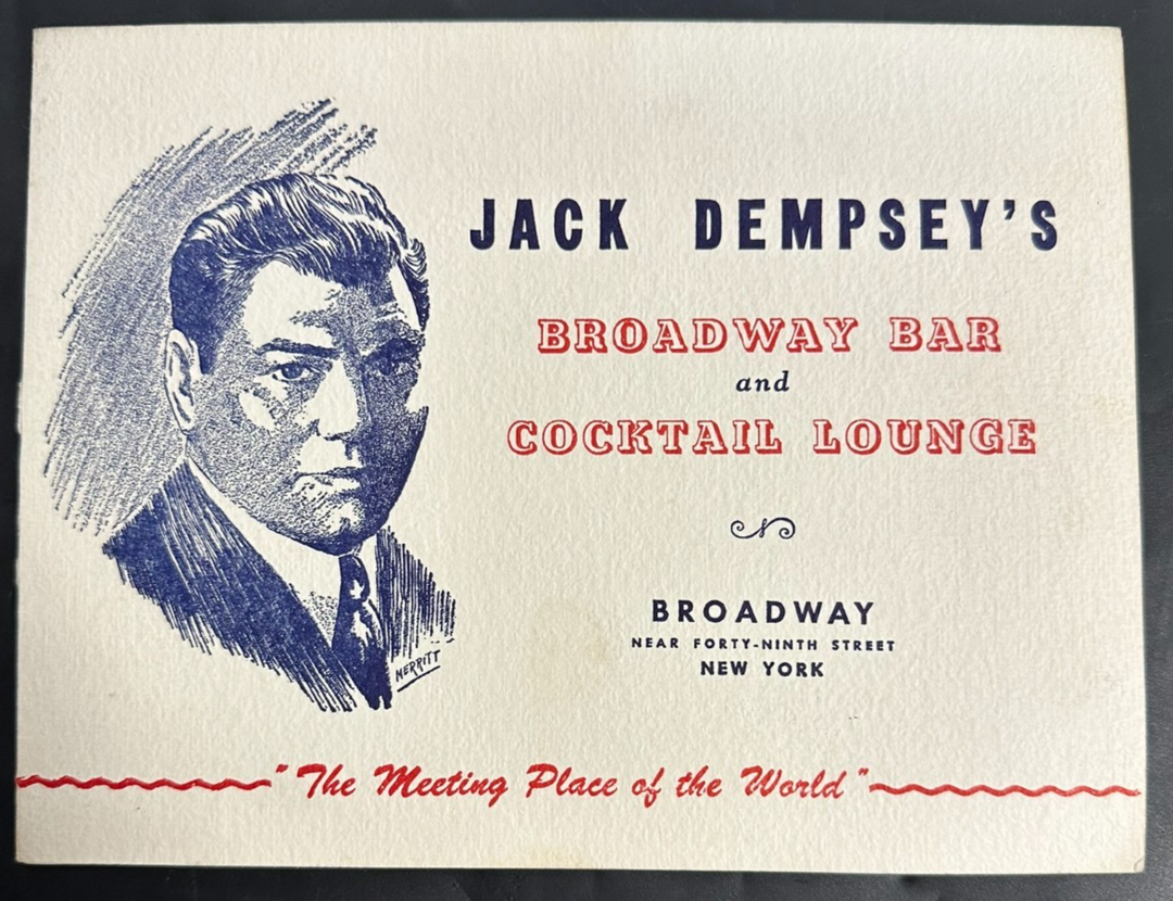 Jack Dempsey Autographed 1954 Broadway Bar & Cocktail Lounge Photo BAS