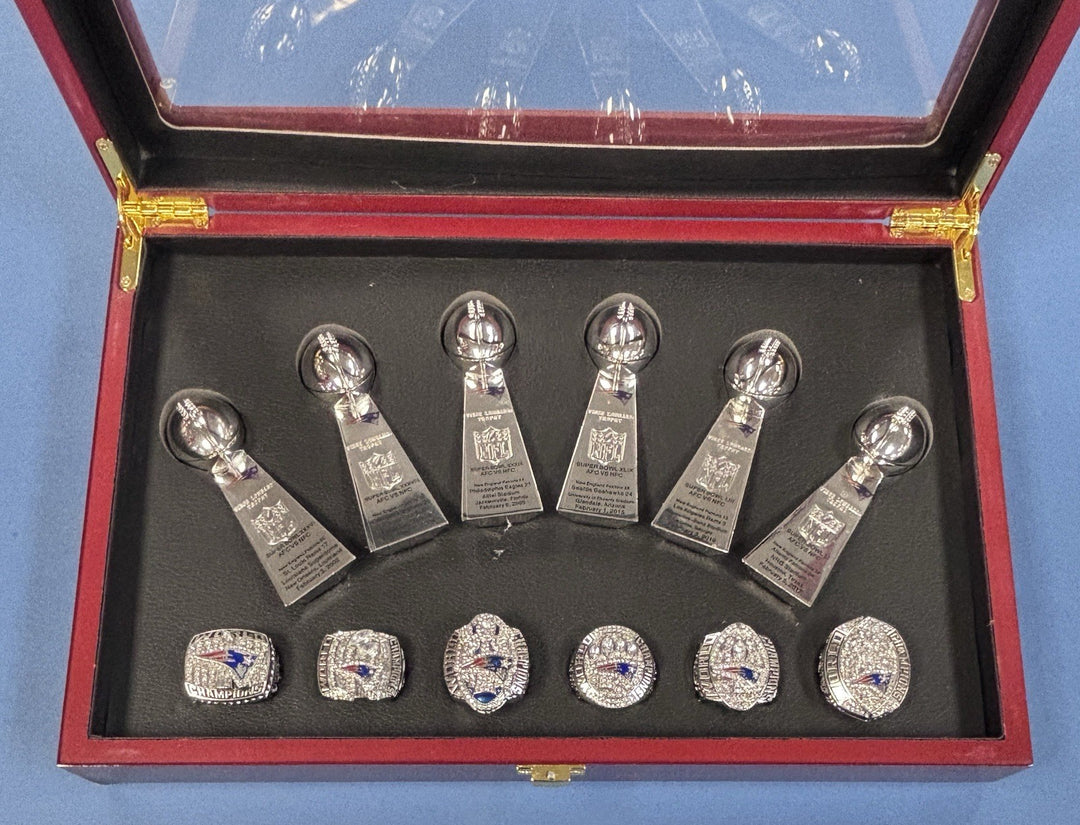 New England Patriots 12pc Replica Super Bowl Ring & Trophy Set w/ Display Box