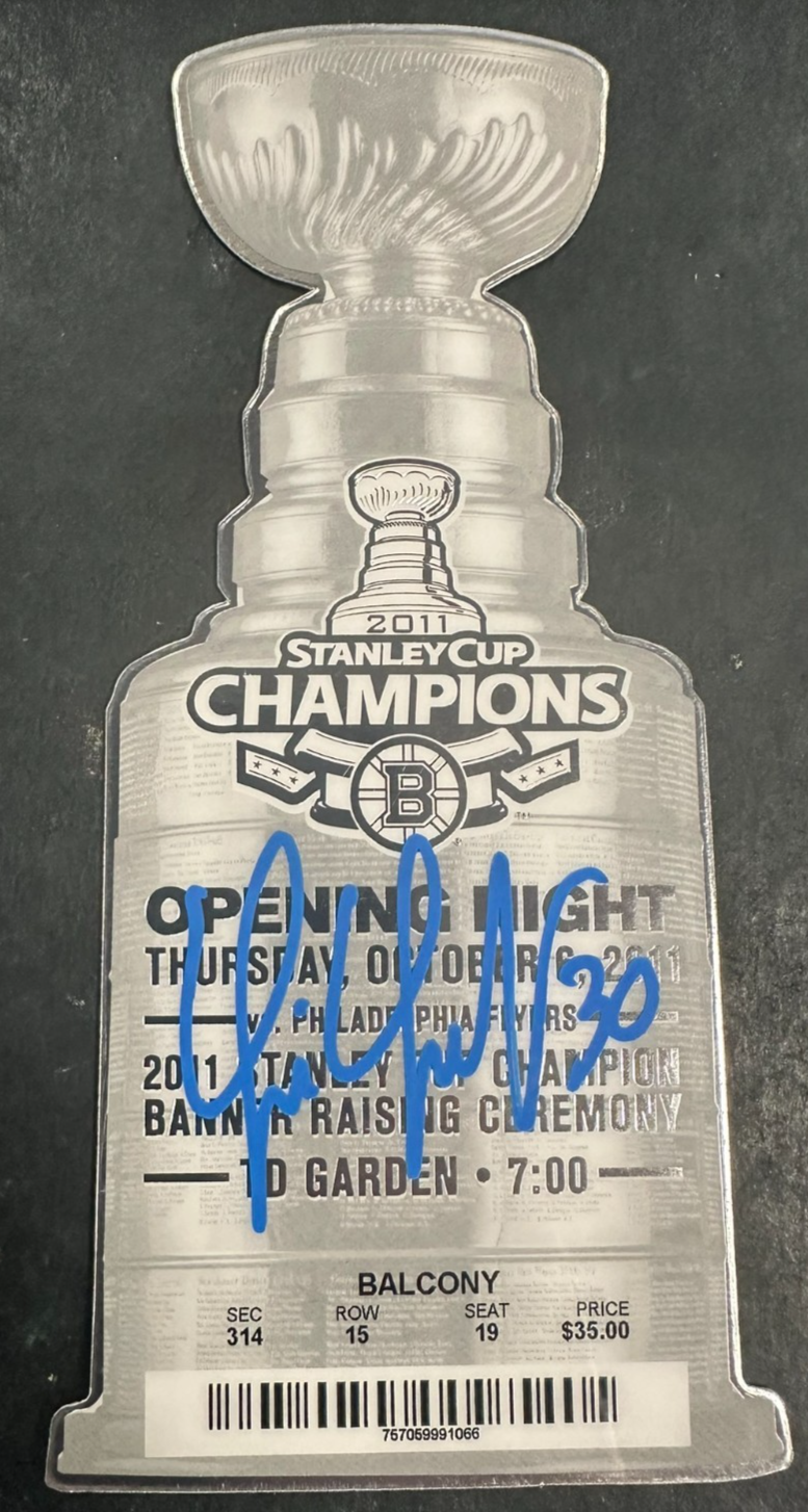 Tim Thomas Signed Bruins 2011 Opening Night NHL Champions Banner Raising Ticket