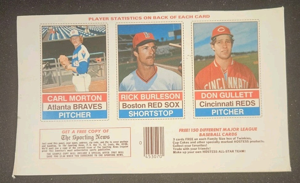 1976 Hostess All Star Team 3 Card Partial Uncut Panel Rick Burleson Carl Morton