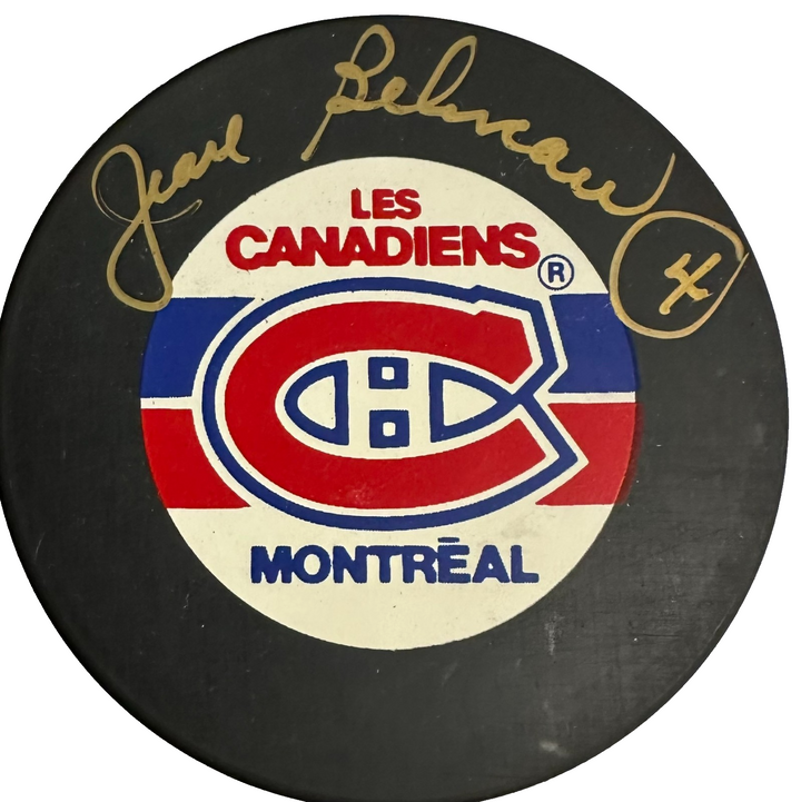 Jean BVeliveau Autographed Montreal Canadiens Hockey Puck HOF NHL