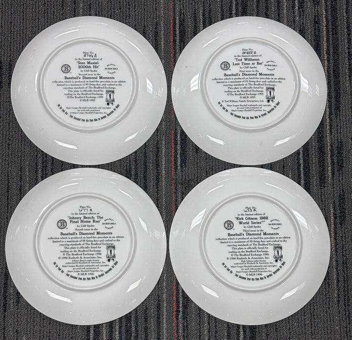 Bradford Exchange 4 Plate Lot Baseballs Diamond Moments Plates Williams Bench