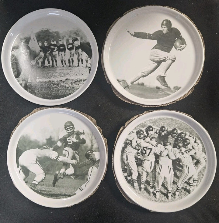 4 Pottery Barn 9.25” Retro Football Lunch Snack Plates Man Cave Plate Sports