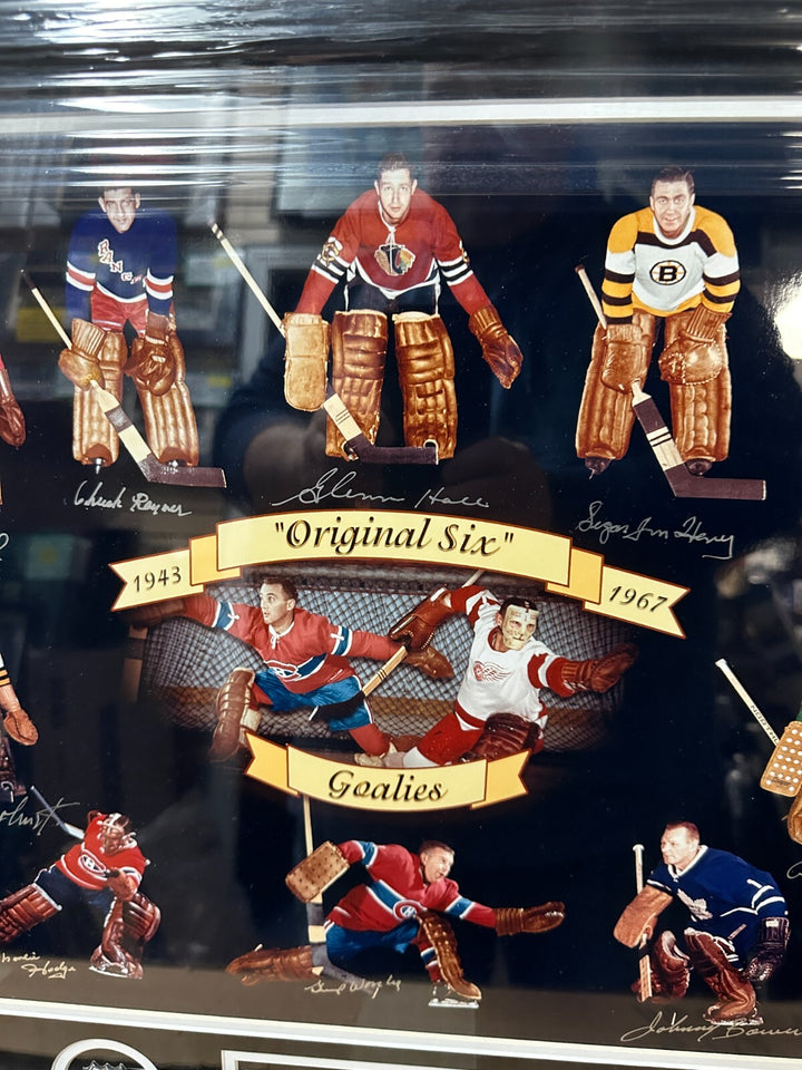 Bower Henry Hodge Worsley Hall McNeil DeJordy Signed Original Six Goalies Photo