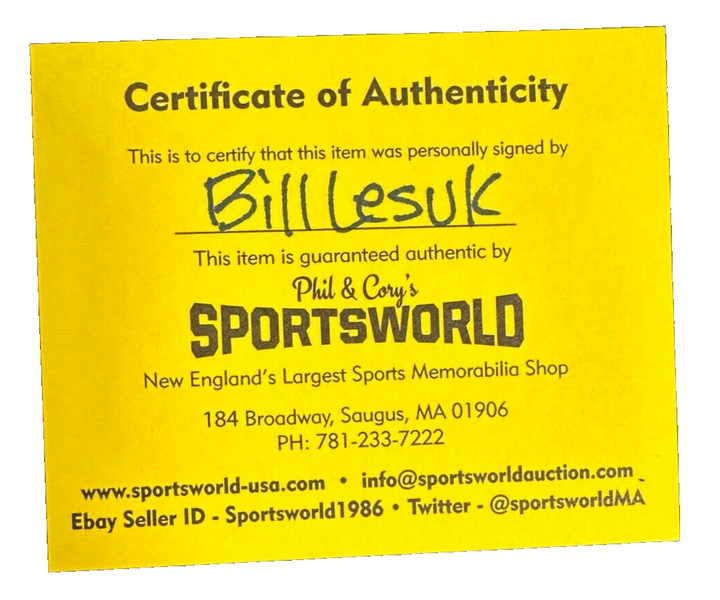Bill Lesuk Autographed Boston Bruins 100th Anniversary Hockey Puck NHL