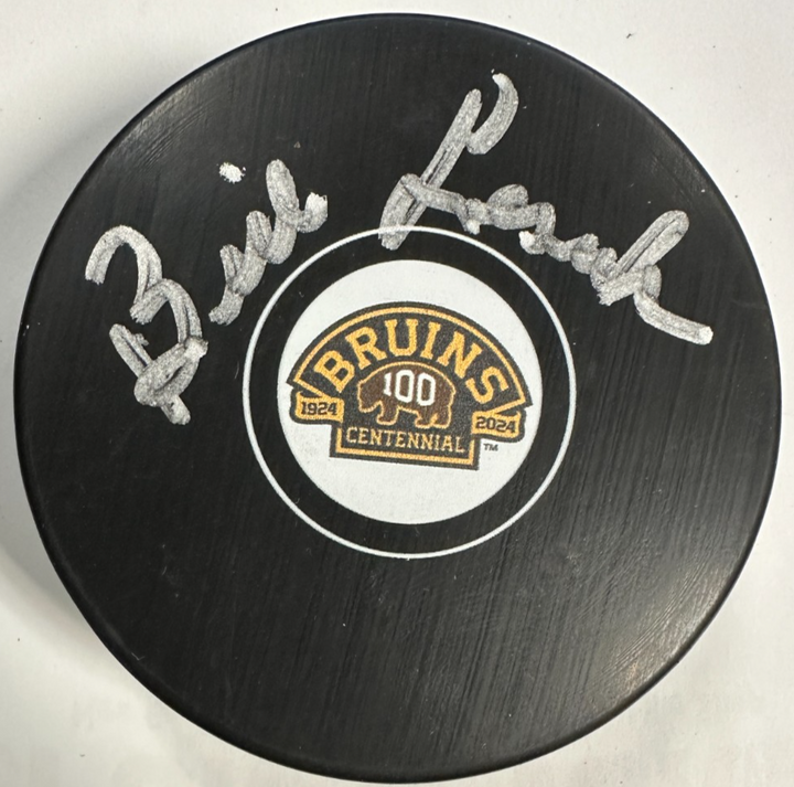 Bill Lesuk Autographed Boston Bruins 100th Anniversary Hockey Puck NHL