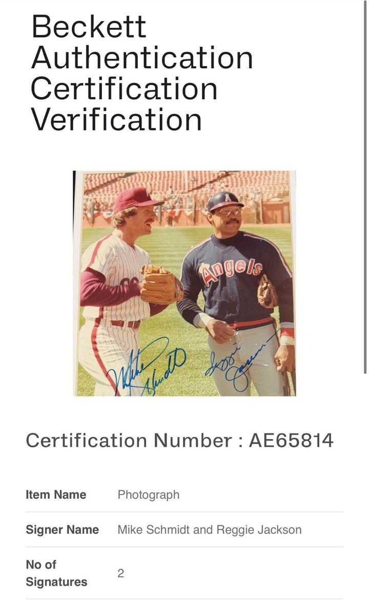 Reggie Jackson & Mike Schmidt Autographed 8x10 Photo Framed BAS HOF