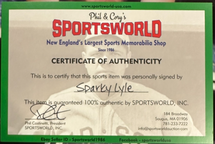 Sparky Lyle Autographed Boston Red Sox 8x10 Photo W/ 67 WS Insc