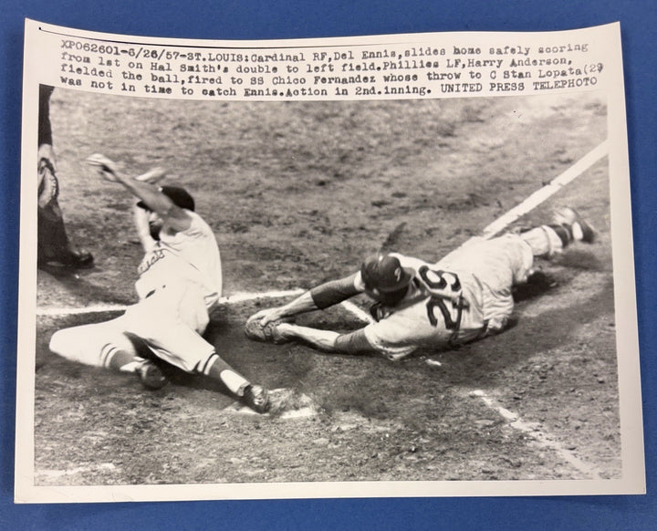 1957 Del Ennis Stan Lopata Original 6x9 Newspaper Wire Photo Phillies Cardinals