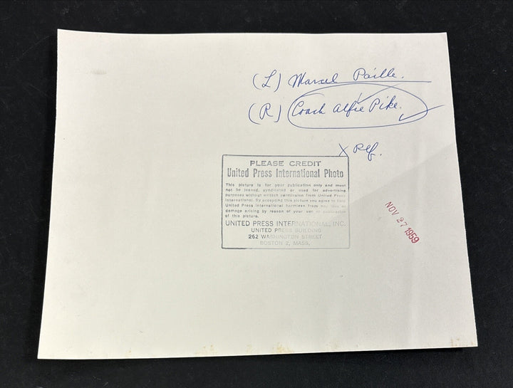 1959 Marcel Paille Alfie Pike Original AP Wire Photo 8x7 New York Rangers