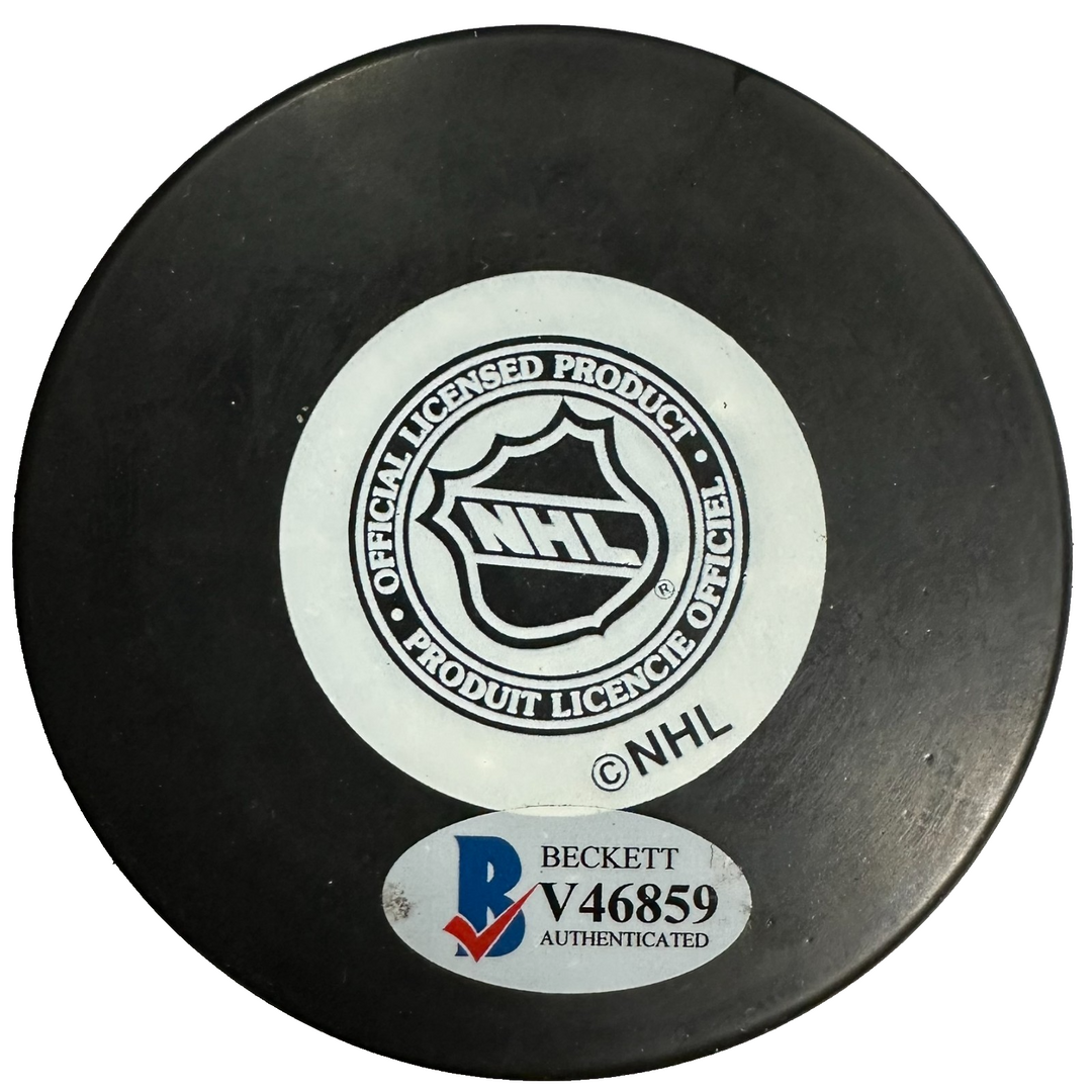 Andy Bathgate Autographed Toronto Maple Leafs Hockey Puck BAS W/ HOF 78