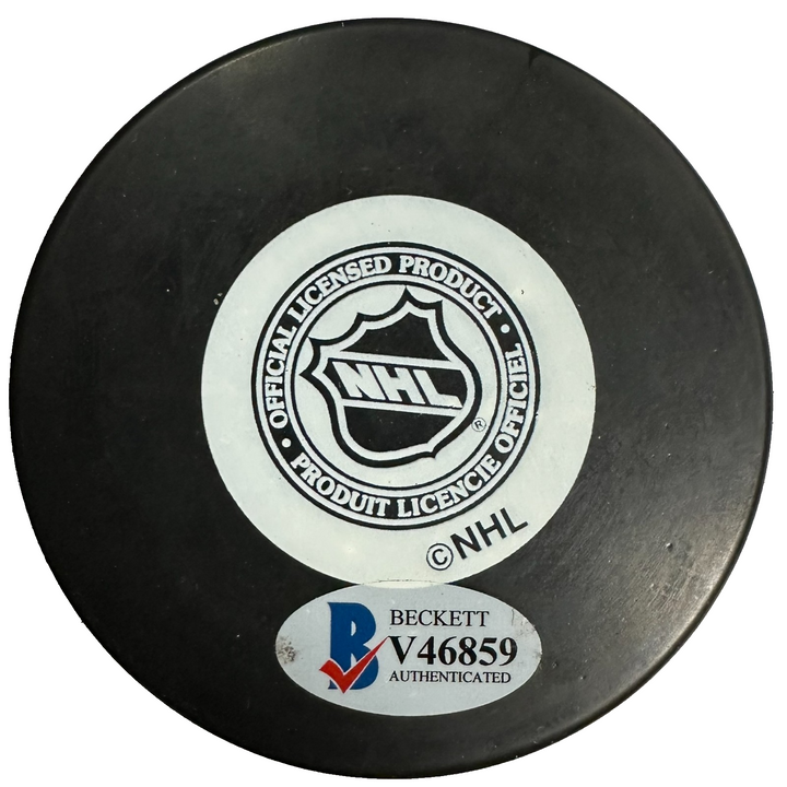 Andy Bathgate Autographed Toronto Maple Leafs Hockey Puck BAS W/ HOF 78
