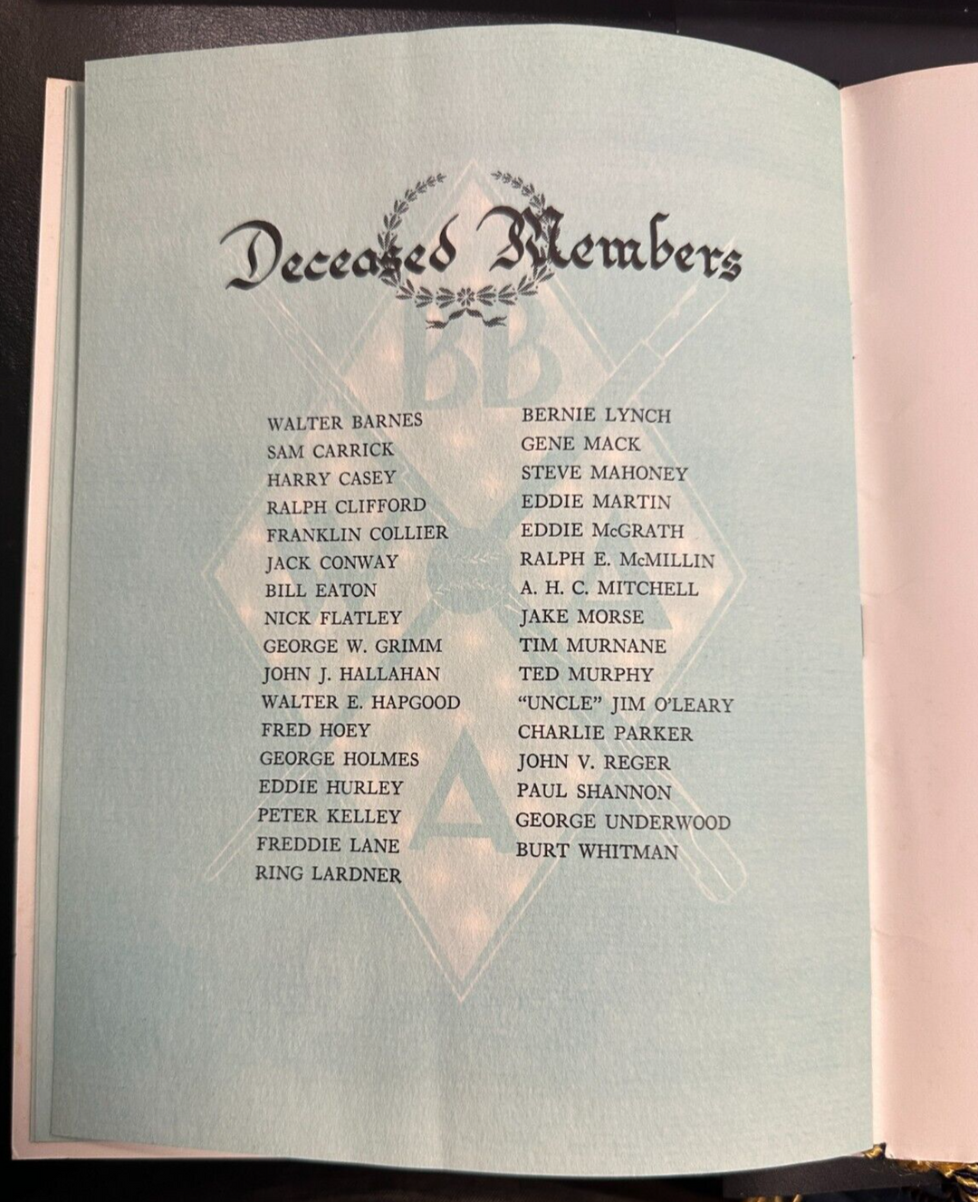 Jan 28 1954 Fifteenth Annual Baseball Writers Association America Dinner Program