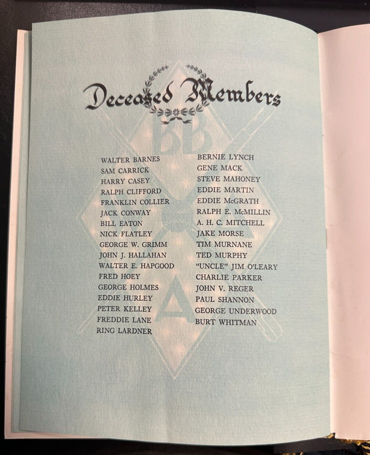 Jan 28 1954 Fifteenth Annual Baseball Writers Association America Dinner Program