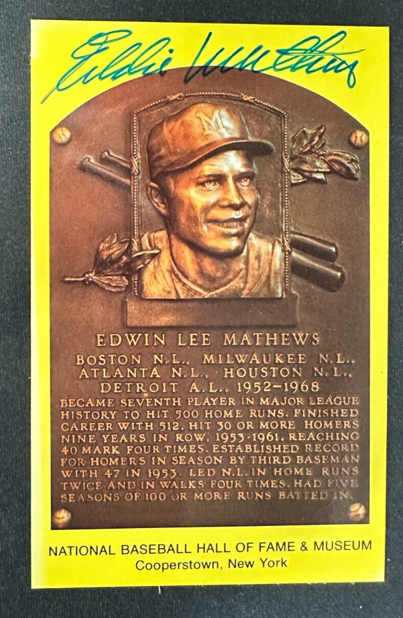 Eddie Mathews Autographed MLB Hall Of Fame Postcard Braves BAS