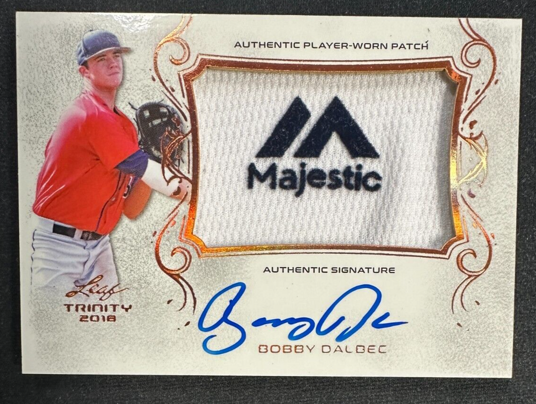 2018 Leaf Trinity Bobby Dalbec Autographed Majestic Logo Patch Card Red Sox