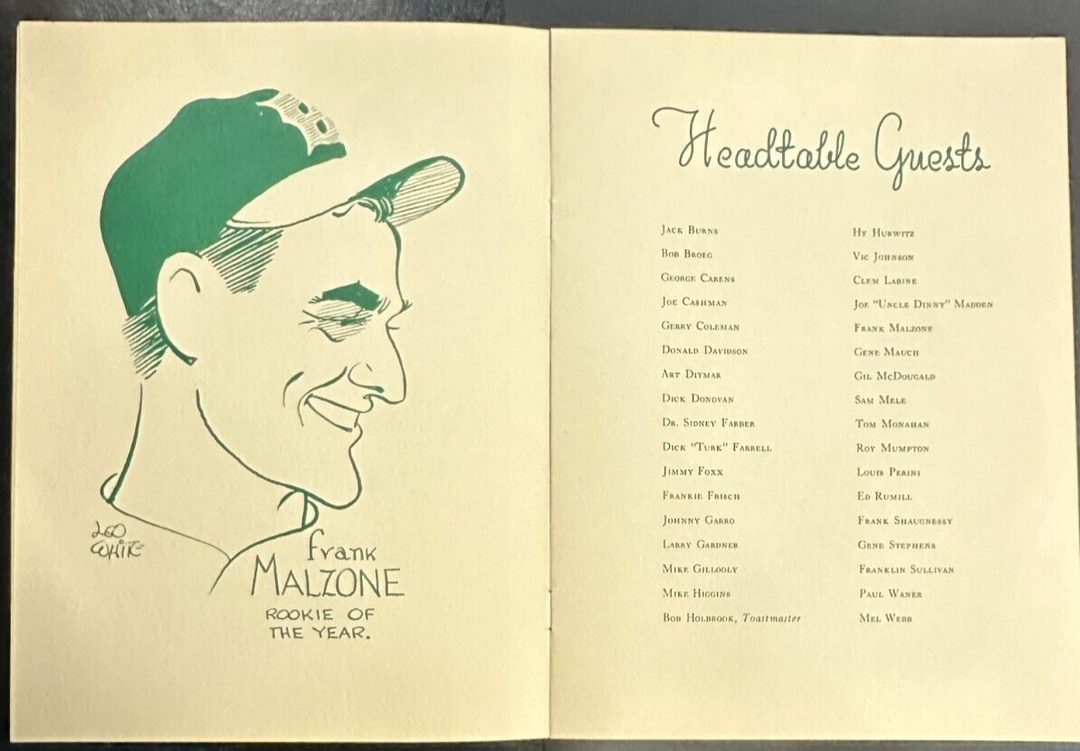 Jan 22, 1958 19th Annual Baseball Writers Association America Dinner Program