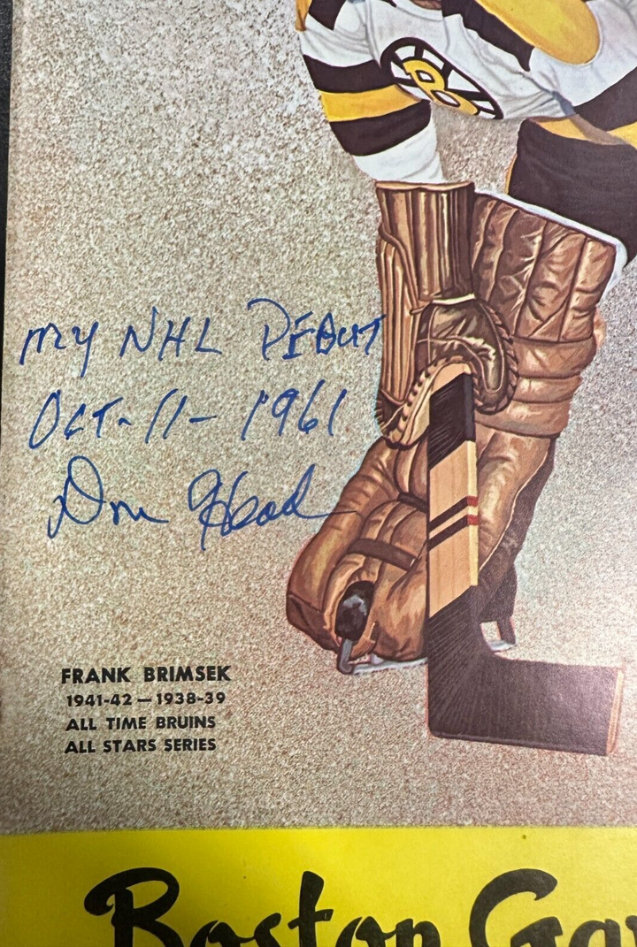 October 11, 1961 Bruins Vs Rangers Program Don Head Autographed Pro Debut