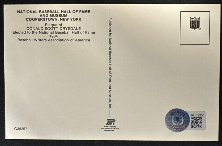 Don Drysdale Autographed MLB Hall Of Fame Postcard Los Angeles Dodgers BAS