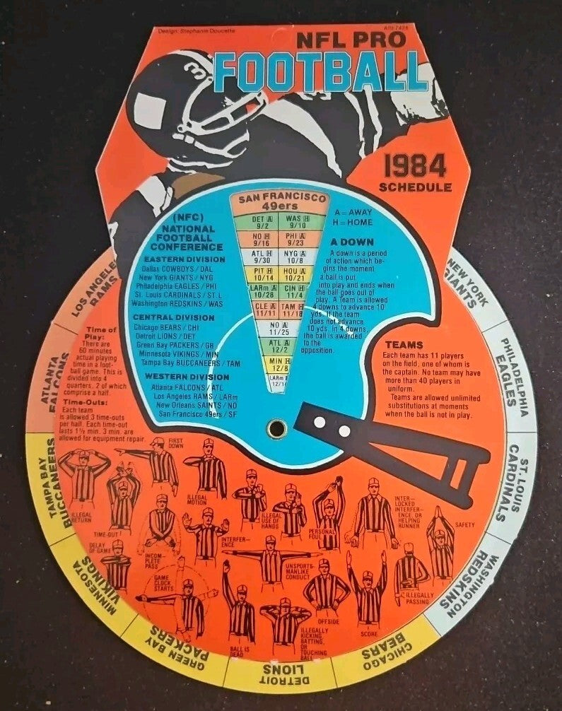 1984 Salad Patch Official NFL Pro Football Rotating Schedule & Game Rules