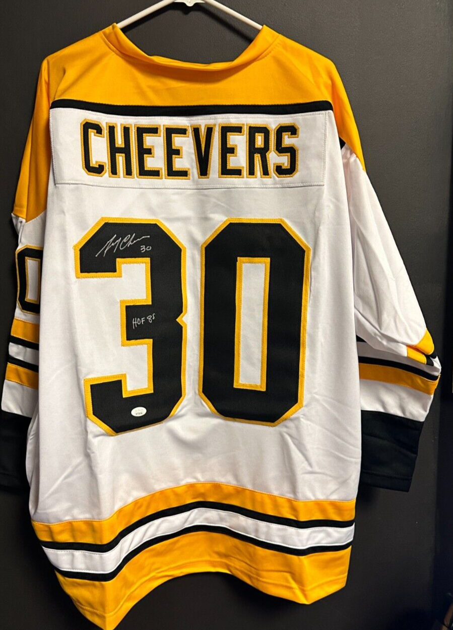 Gerry Cheevers Autographed Boston Bruins Replica Jersey W/ HOF 85 JSA