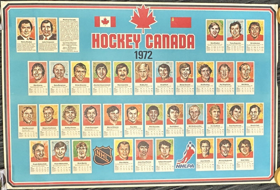 Vintage 1972 Team Canada Summitt Series Poster Dryden Orr Dionne Mikita