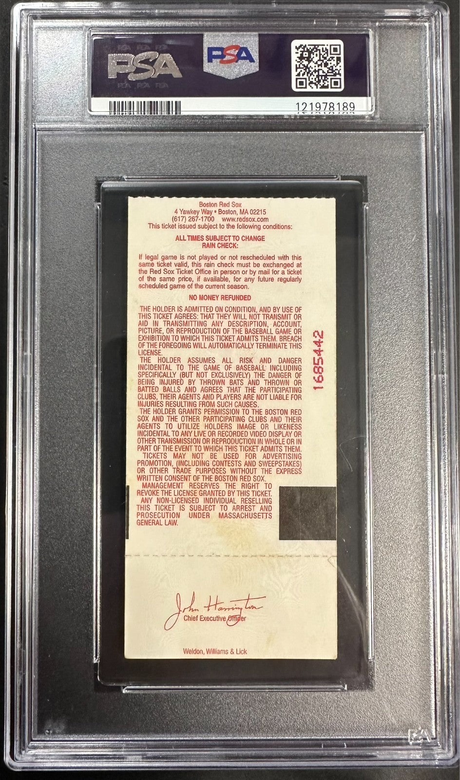 2000 Carlton Fisk Signed Red Sox Jersey Retirement Full Ticket PSA 3 10 Auto