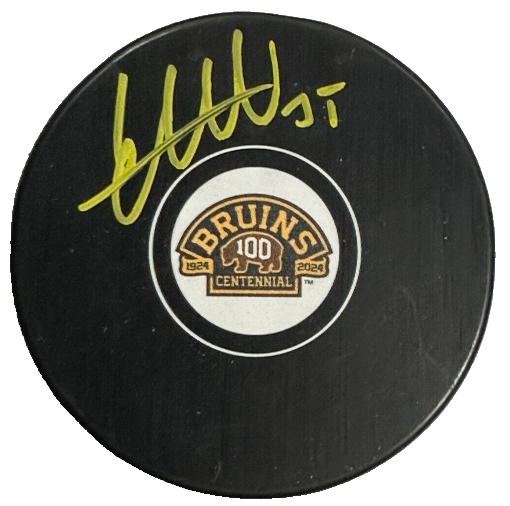 Linus Ullmark Autographed Boston Bruins 100th Anniversary Puck