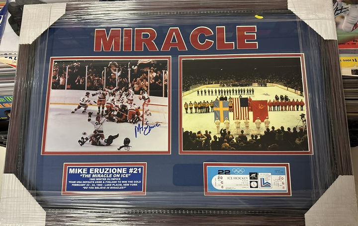Mike Eruzione Autographed 1980 USA Olympic Framed Photo's