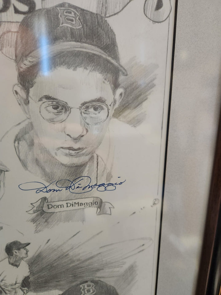 Ted Williams DiMaggio Pesky Pellegrini Doerr Signed Amore Sketch /521 GD COA