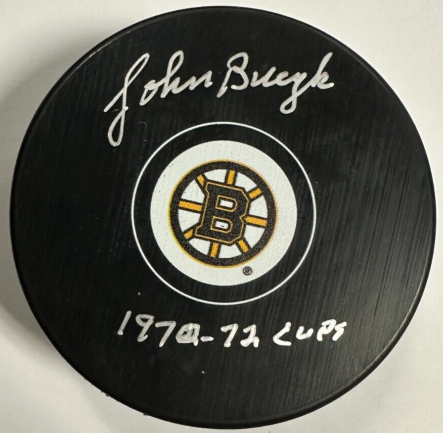 John Bucyk Autographed Boston Bruins Hockey Puck W/ 1970-72 Cups JSA