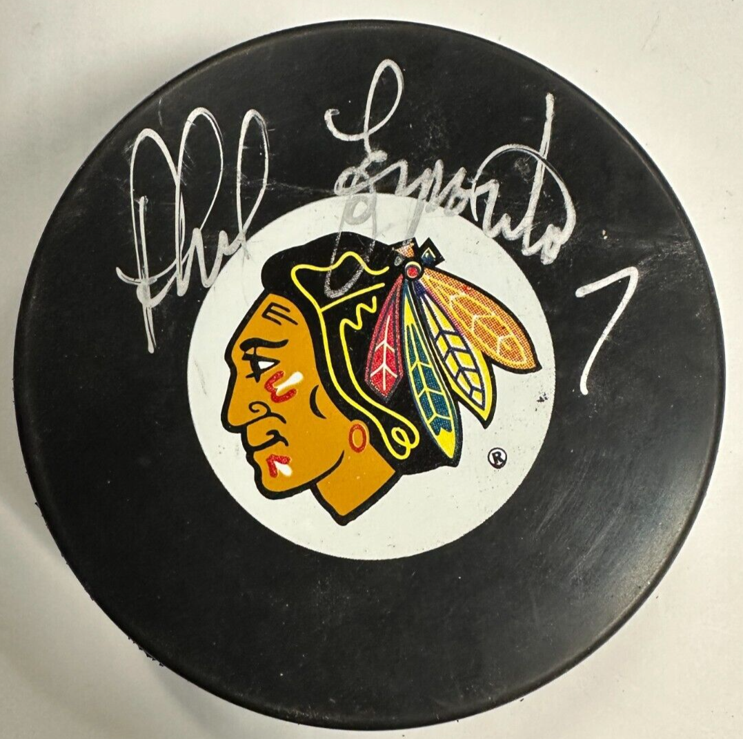 Phil Esposito Autographed Chicago Black Hawks Hockey Puck HOF