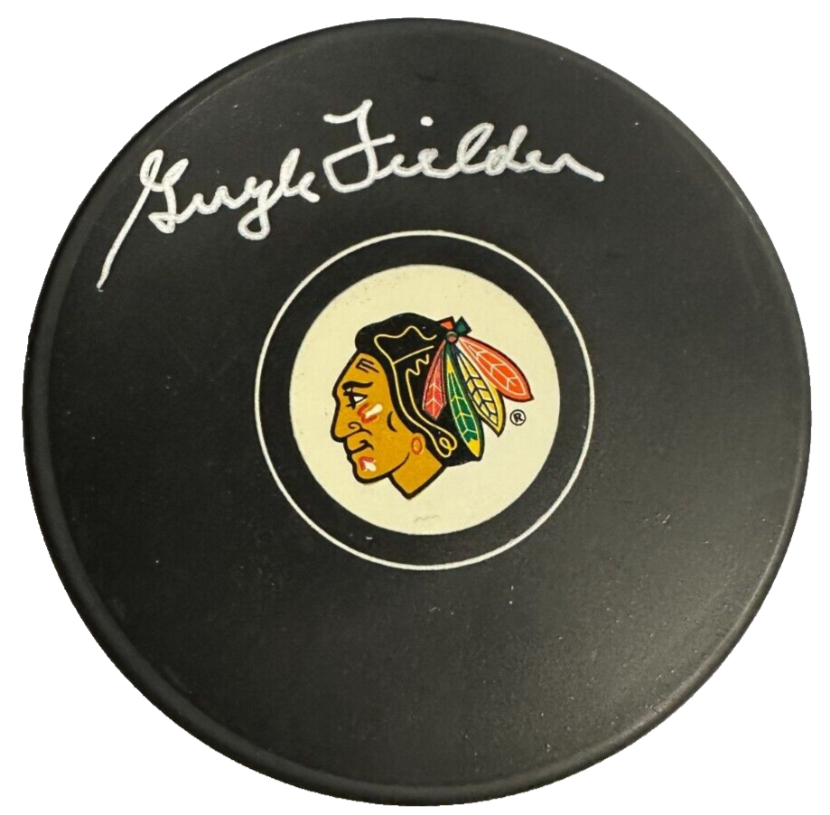 Guyle Fielder Autographed Chicago Blackhawks Hockey Puck NHL