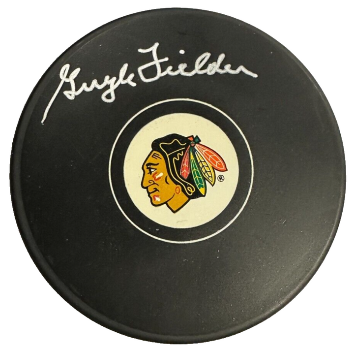 Guyle Fielder Autographed Chicago Blackhawks Hockey Puck NHL
