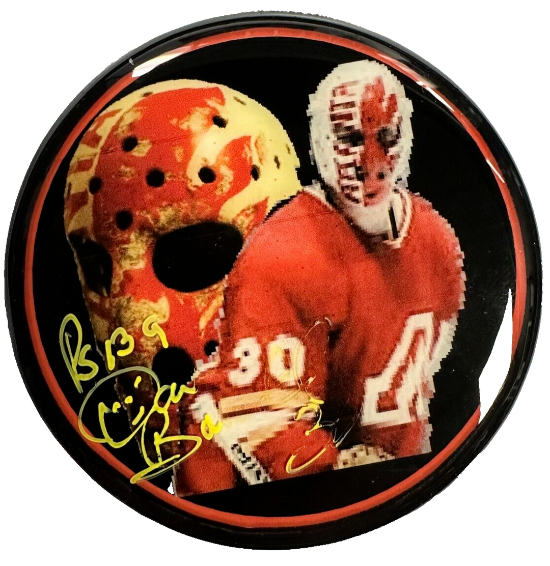 Dan Bouchard Autographed Atlanta Flames Photo Puck NHL
