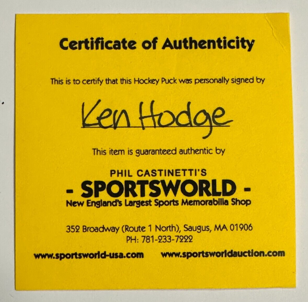 Ken Hodge Autographed Boston Bruins Hockey Puck NHL