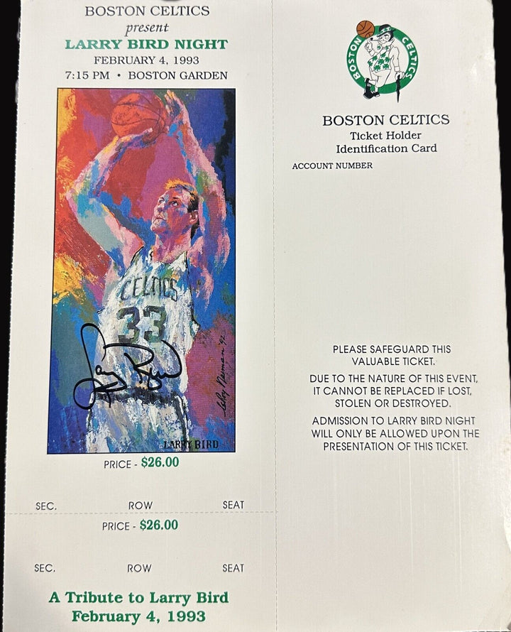 Larry Bird Autographed Larry Bird Night Uncut Ticket 2/4/1993 Celtics BAS