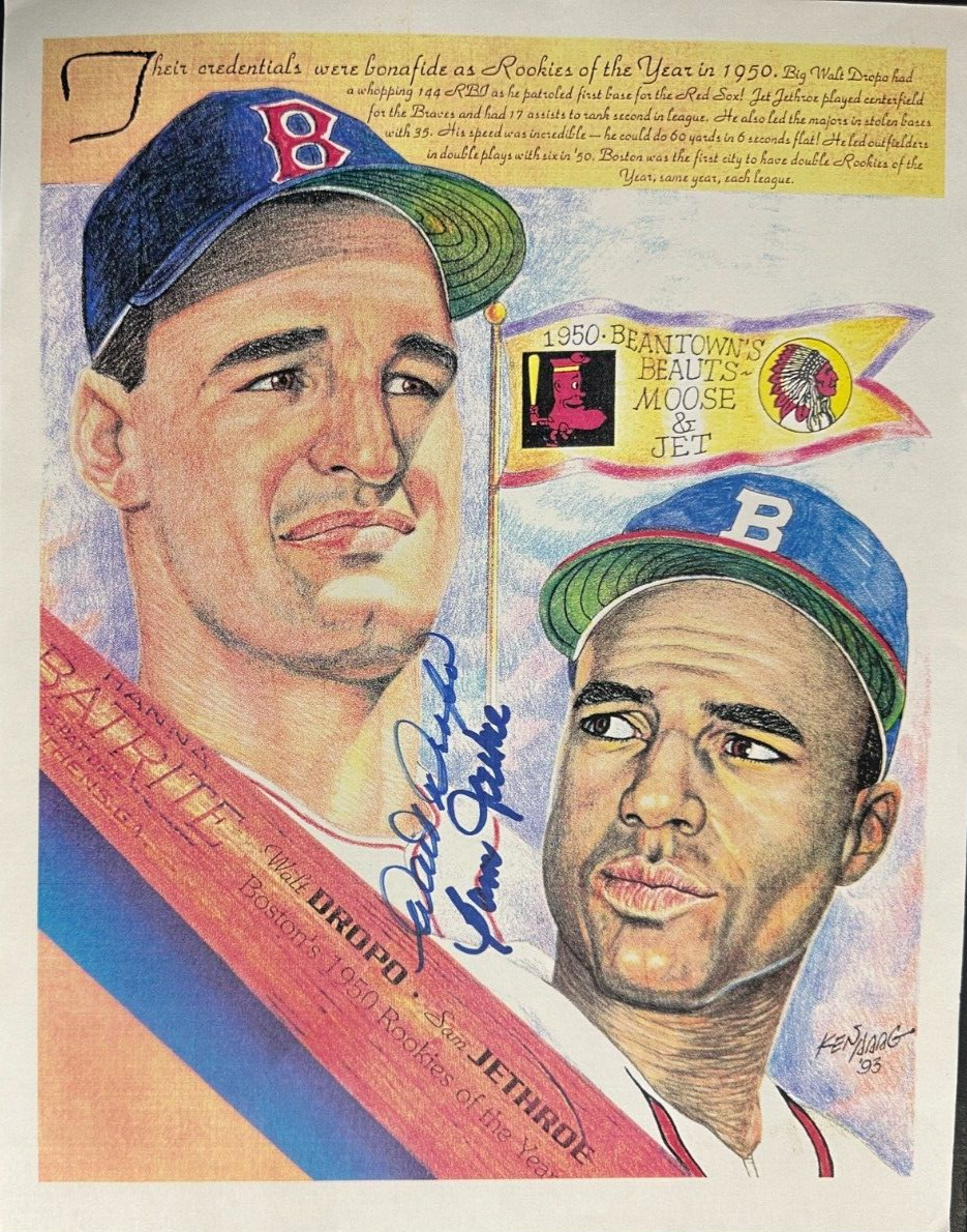 Walt Dropo & Sam Jethroe Autographed 11x14 Ken Haag Lithograph 1950 ROY