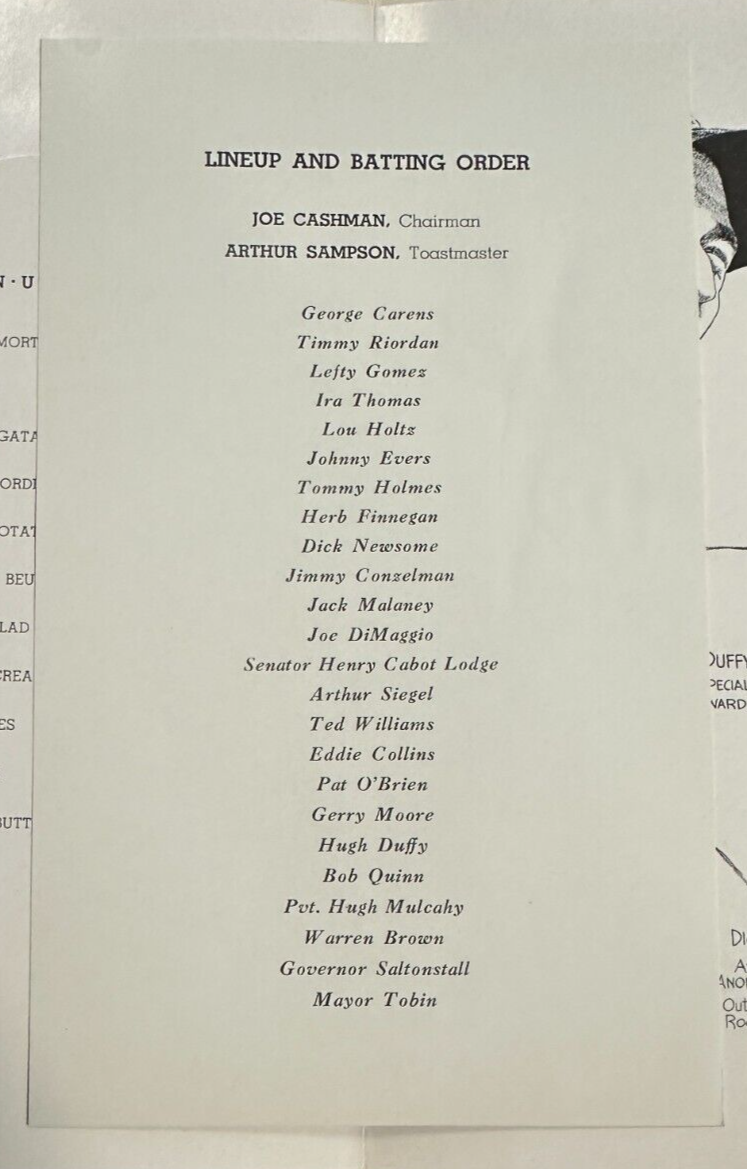 Jan 28, 1942 Sixth Annual Baseball Writers Association of America Dinner Program