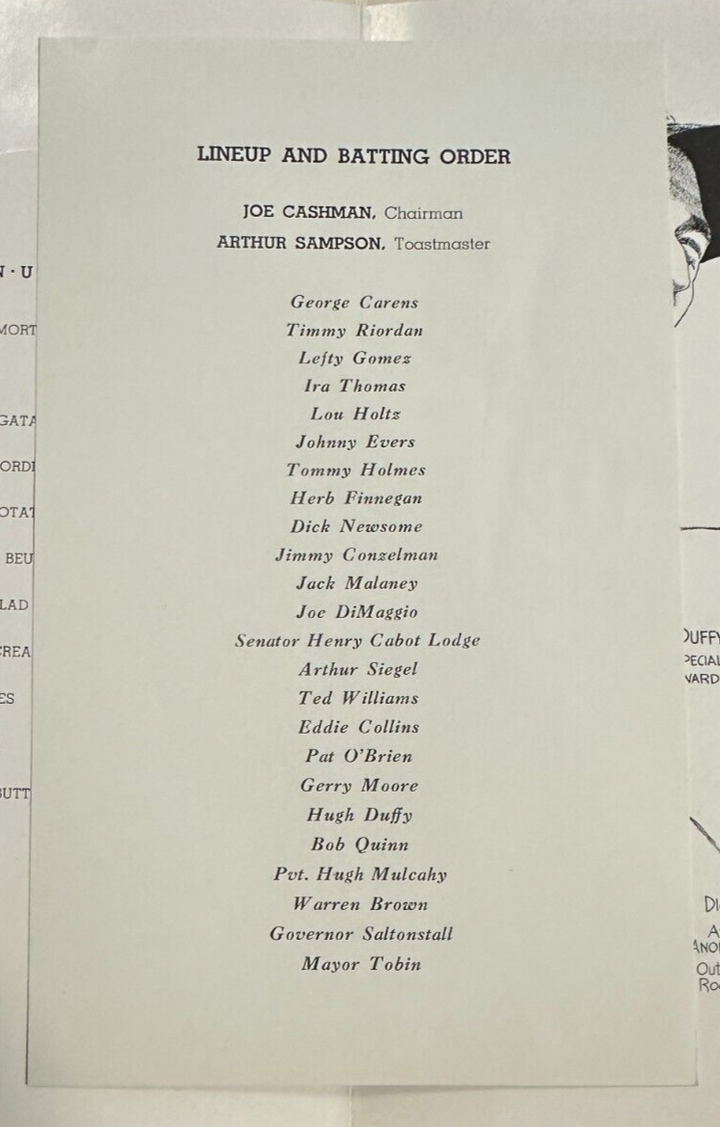Jan 28, 1942 Sixth Annual Baseball Writers Association of America Dinner Program