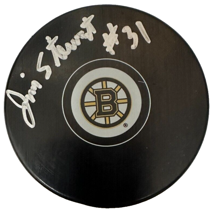 Jim Stewart Autographed Boston Bruins Hockey Puck BAS NHL