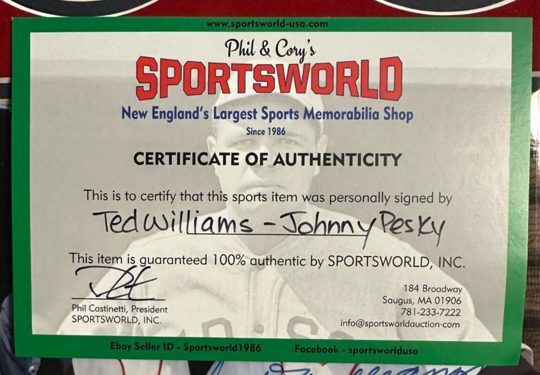 Ted Williams & Johnny Pesky Autographed 8x10 Framed Boston Red Sox HOF