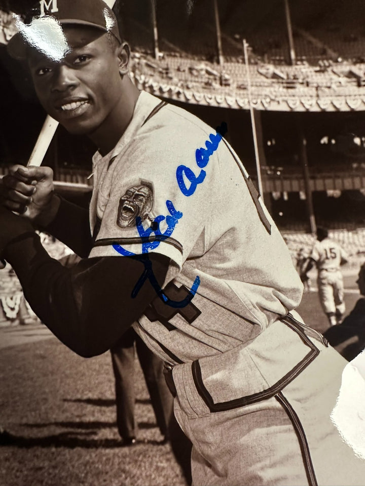 Hank Aaron W/ Mickey Mantle Autographed 11x14Photo HOF Goldin Braves Yankees