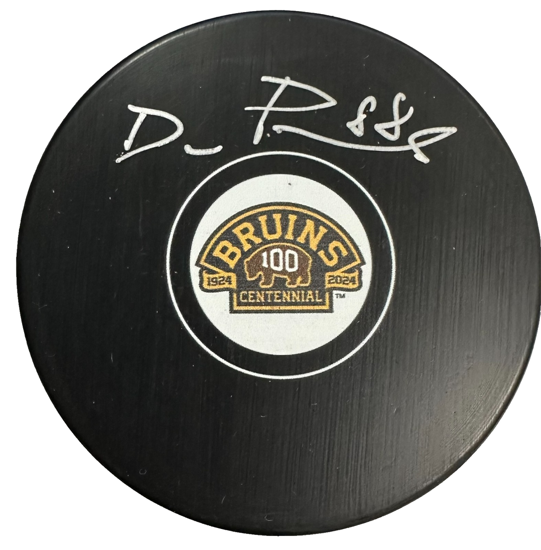 David Pastrnak Autographed Boston Bruins 100th Centennial Hockey Puck BAS NHL