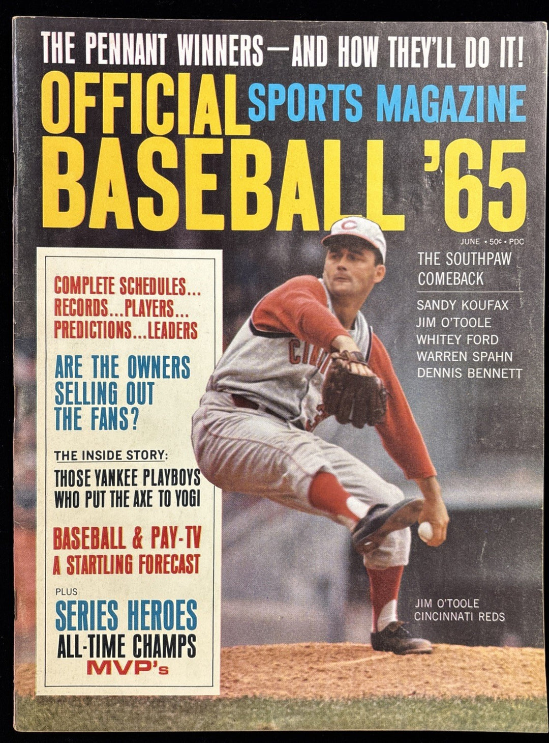June 1965 Official Baseball Sports Magazine Jim OToole Cincinnati Reds