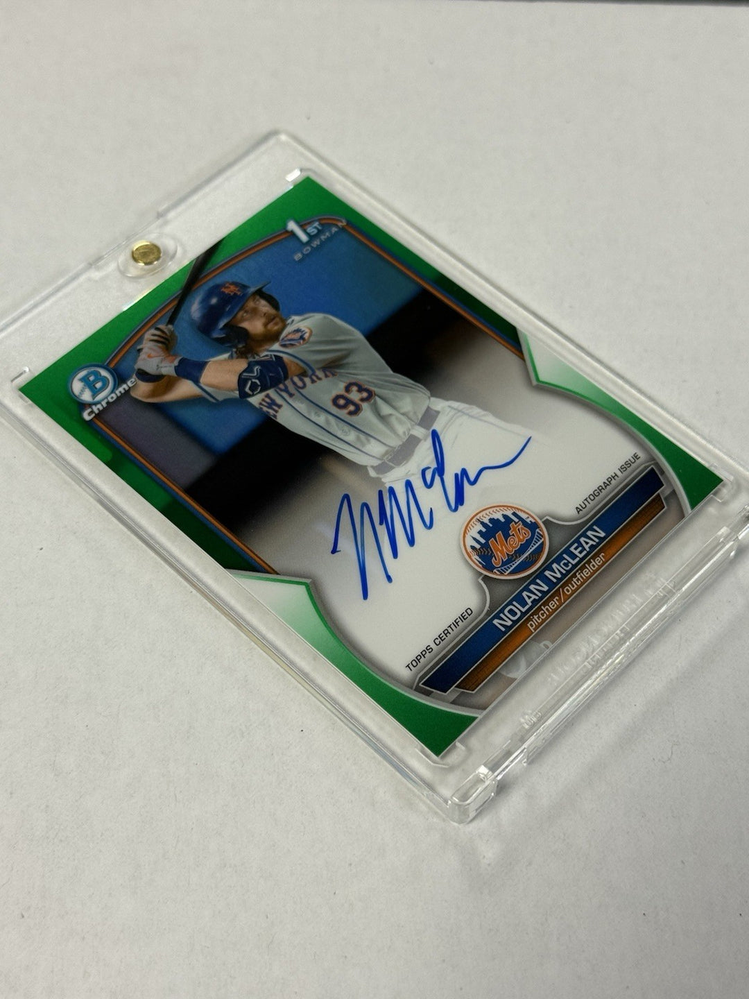 2023 Bowman Chrome Nolan McLean Green Auto /99 First 1st Mets USA 