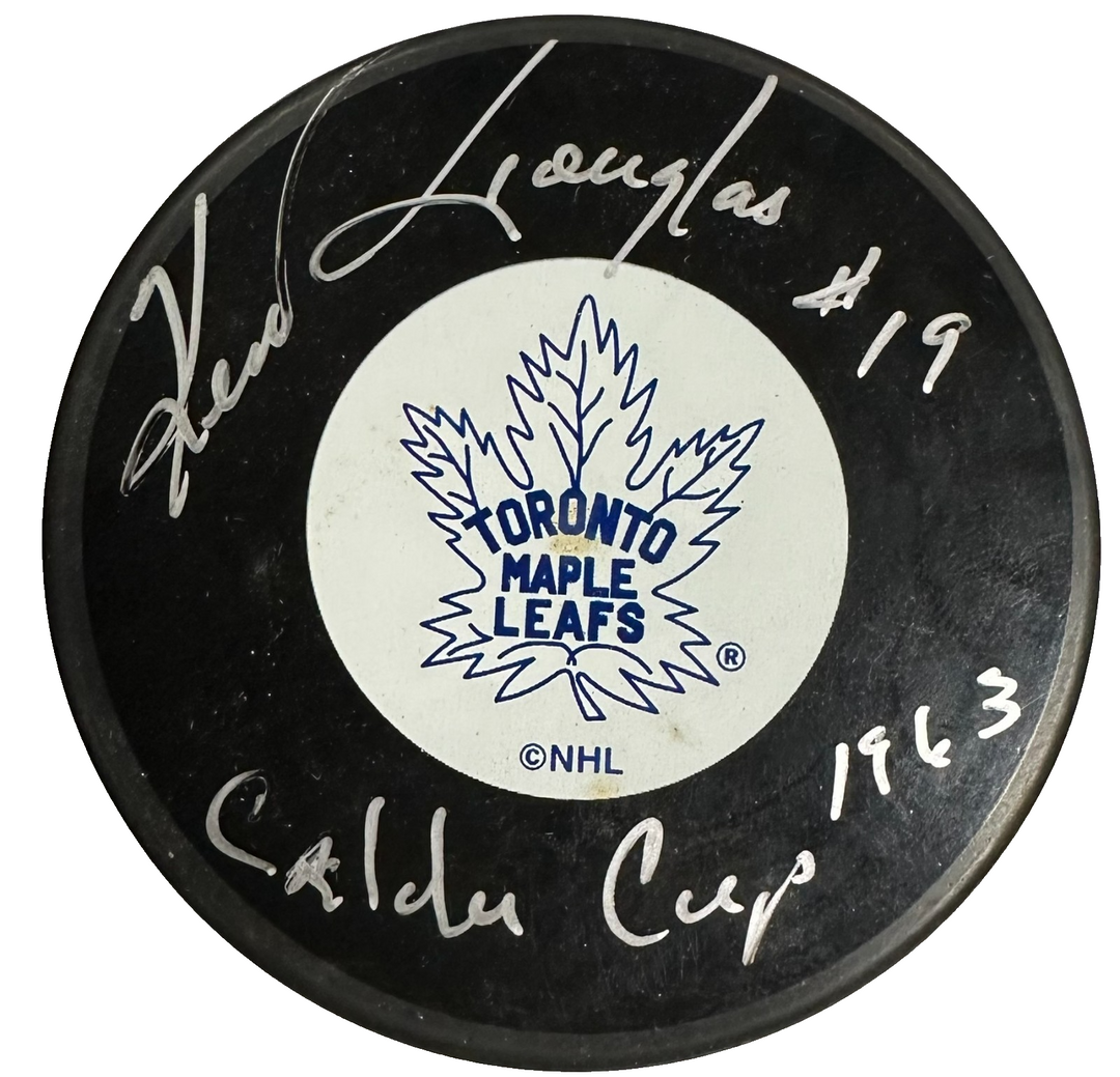 Kent Douglas Autographed Toronto Maple Leafs Hockey Puck BAS W/ Calder Cup 1963