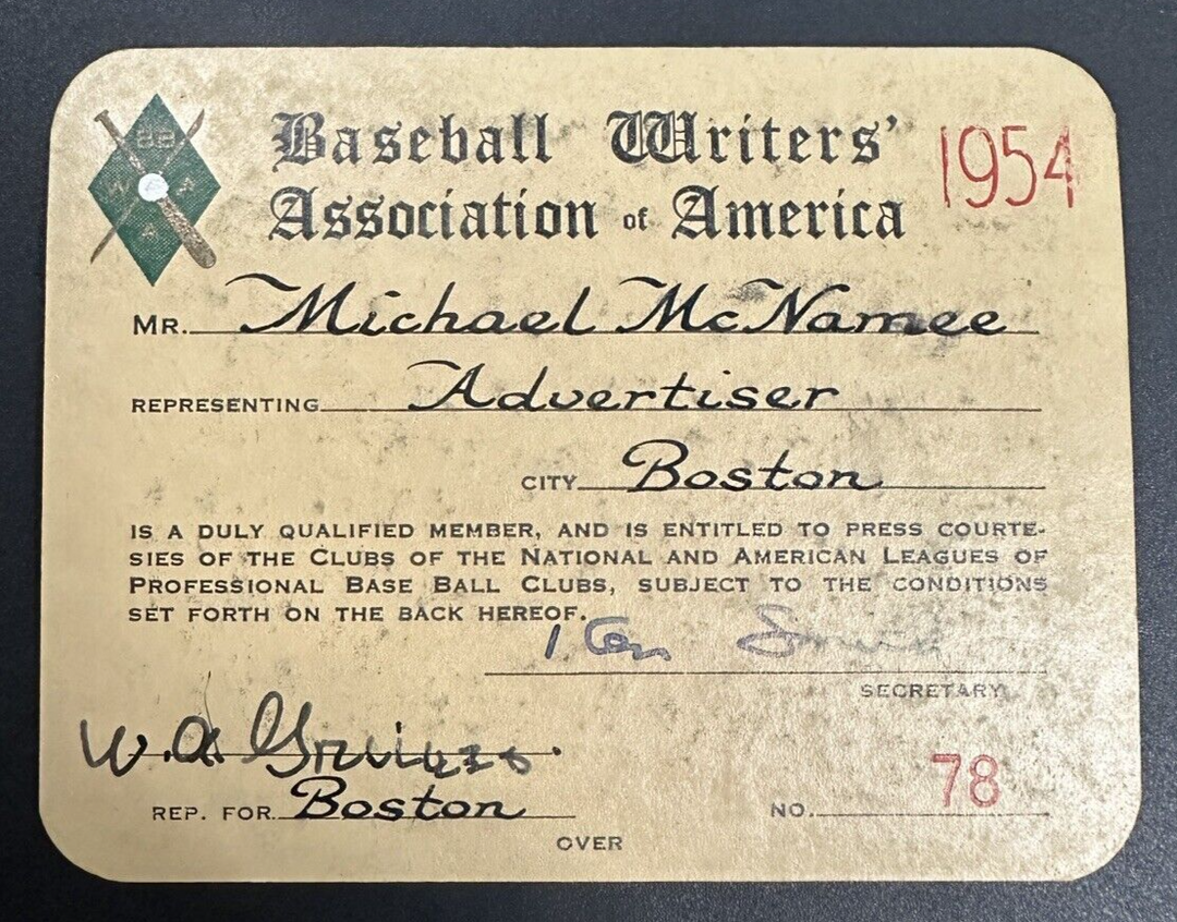1954 Pass Ticket All Parks BBWAA Hank Aaron & Killebrew Debut Mays MVP