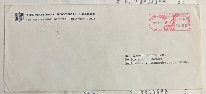 Pete Rozelle Autographed 1971 NFL Letterhead Letter & Envelope