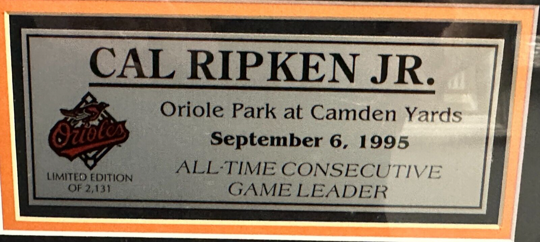 Cal Ripken Jr. Autographed 8x10 Photo Framed 2131 Consecutive Games HOF Orioles